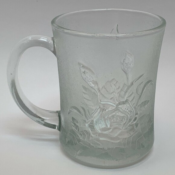 Pasari Indonesia Clear Glass Mug Cup Roses Floral Flowers Frosted - Picture 1 of 7